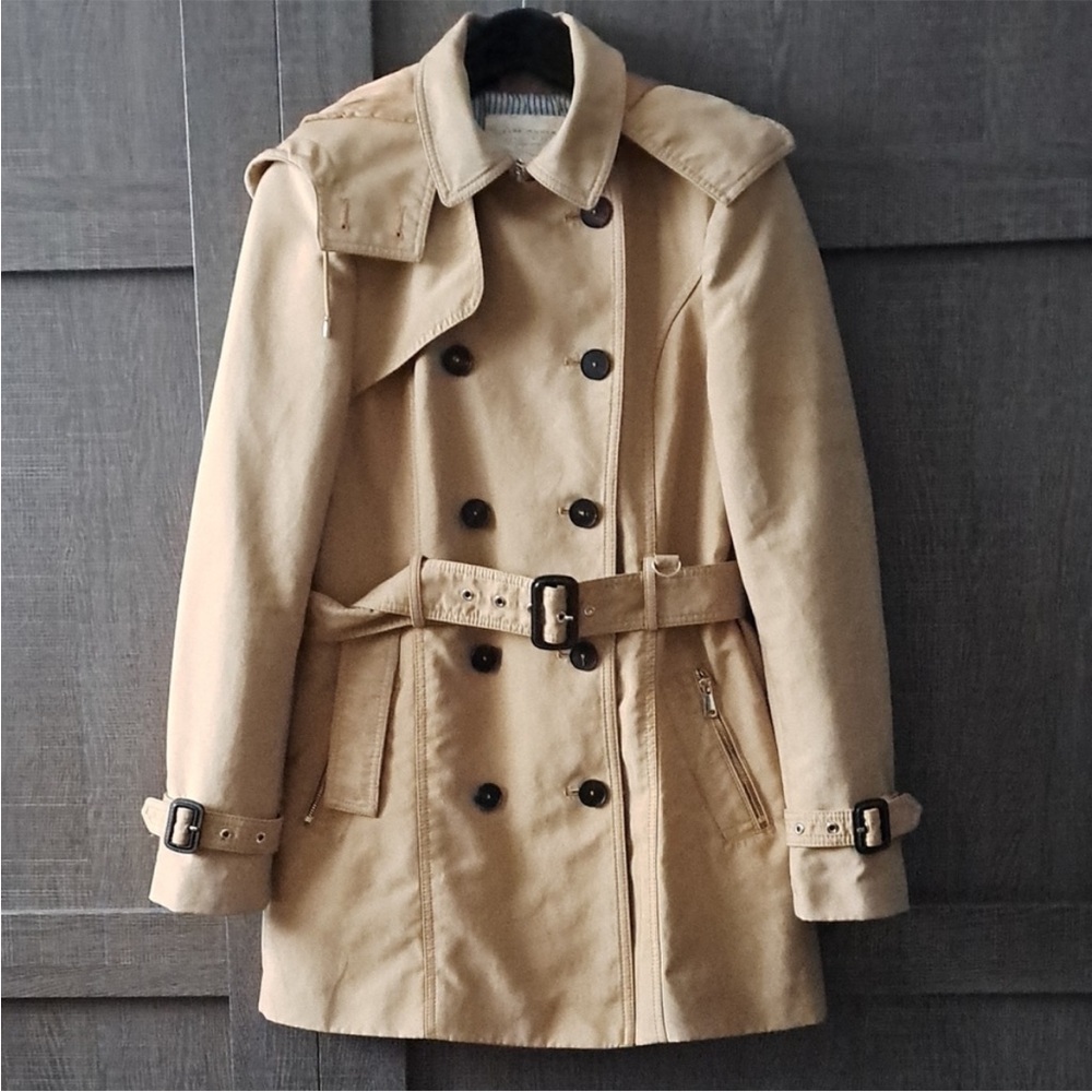 Zara Tan Trench Coat with Storm Flaps and Lapels